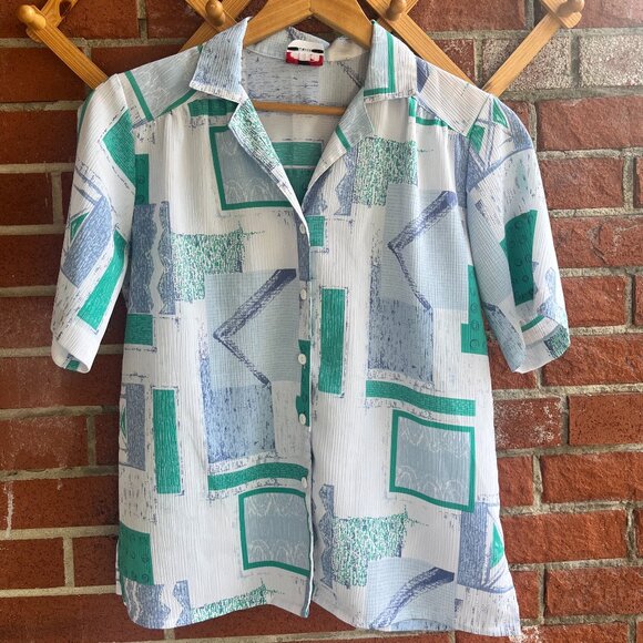 Vintage Women's Blouse - Short Sleeve Button Down Alie Petite - Picture 1 of 6